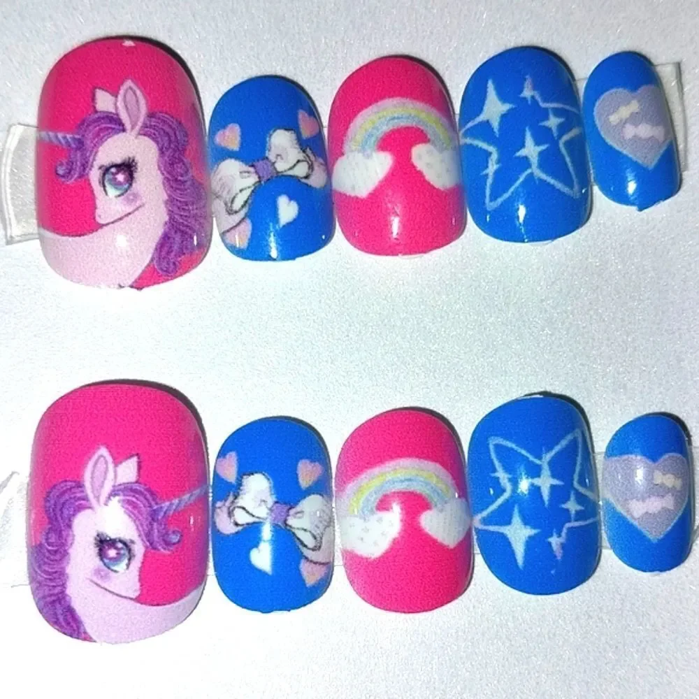 Kids Rainbows and unicorns 10pc  press on nails for girls and teens